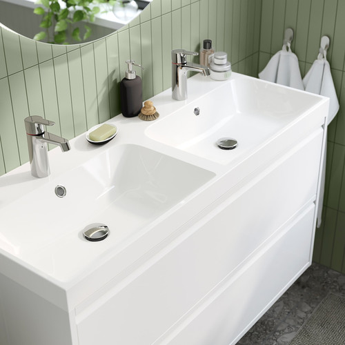 ÄNGSJÖN / BACKSJÖN Wash-stnd w drawers/wash-basin/taps, high-gloss white, 120x48x69 cm