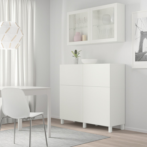 BESTÅ Storage combination w doors/drawers, white/Lappviken/Stubbarp white clear glass, 120x42x213 cm