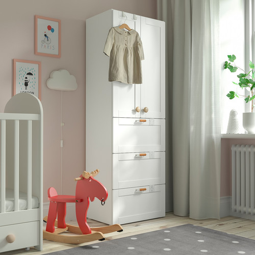 SMÅSTAD / PLATSA Wardrobe, white with frame/with 3 drawers, 60x42x181 cm