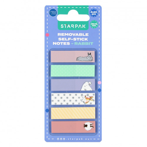 Starpak Removable Self-Stick Notes Rabbit 45x12mm 6 Colours x 20pcs