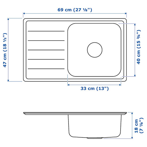 VATTUDALEN Inset sink, 1 bowl with drainboard