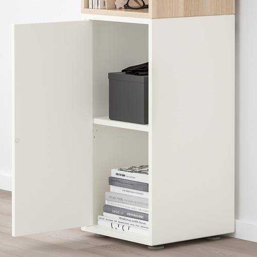 EKET Storage combination with feet, white/white stained oak effect, 35x35x107 cm