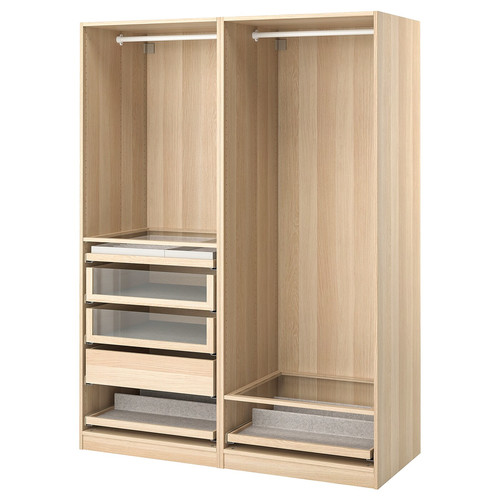 PAX Wardrobe combination, white stained oak effect, 150x58x201 cm