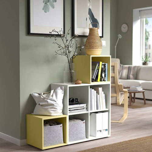 EKET Cabinet combination with feet, white/pale yellow, 105x35x107 cm