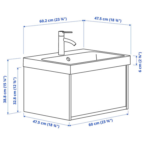 ÄNGSJÖN / BACKSJÖN Wash-stnd w drawer/wash-basin/tap, high-gloss white, 60x48x39 cm