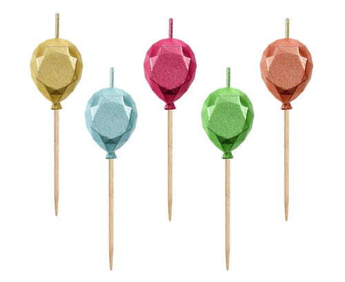 Birthday Picks Candles Balloons, metallic, 5pcs