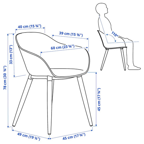 STRANDTORP / GRÖNSTA Table and 4 chairs with armrests, brown/white, 150/205/260 cm