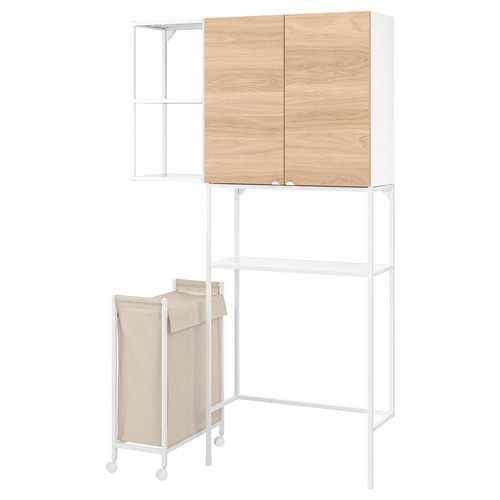 ENHET Storage combination for laundry, white/oak effect, 120x32x204 cm