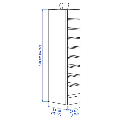 SKUBB Storage with 9 compartments, white, 22x34x120 cm