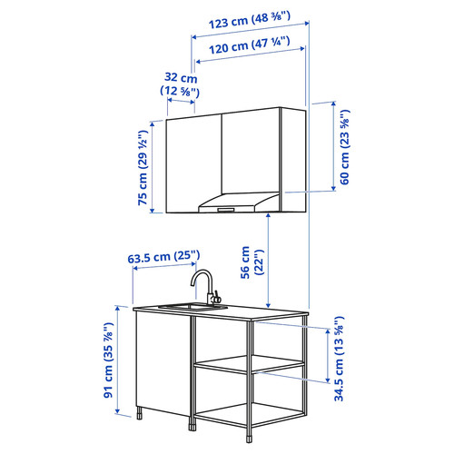 ENHET Kitchen, white, oak effect, 123x63.5x222 cm