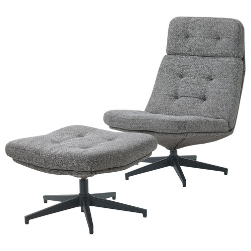 HAVBERG Armchair and footstool, Lejde grey/black