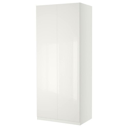 PAX / FARDAL Wardrobe with 2 doors, white/high-gloss/white, 100x60x236 cm