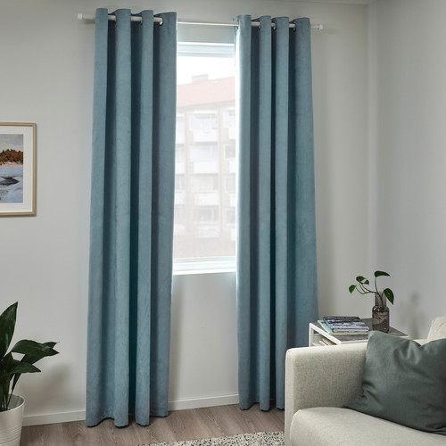 BIRTNA Block-out curtains, 1 pair, light grey-turquoise, 145x300 cm