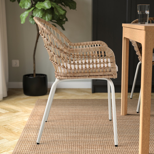 NILSOVE / NORNA Chair with chair pad, rattan white/Laila natural