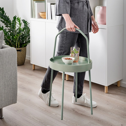 BURVIK Side table, light grey-green, 38 cm