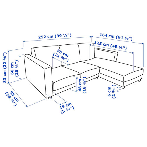 VIMLE 3-seat sofa with chaise longue, Hallarp beige