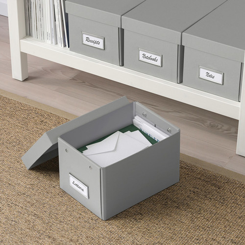 HOVKRATS Storage box with lid, light grey, 16x22x14 cm