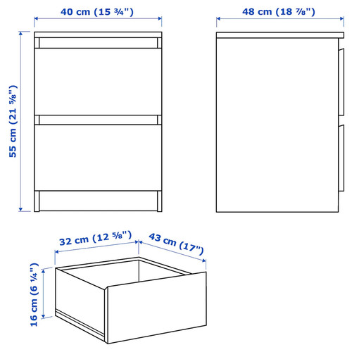 MALM Bedroom furniture, set of 3, white