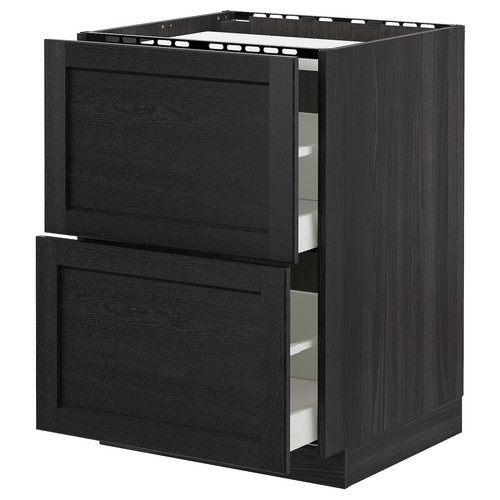 METOD / MAXIMERA Base cab f hob/2 fronts/2 drawers, black/Lerhyttan black stained, 60x60 cm