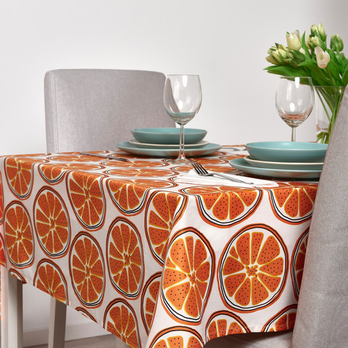 TORVFLY Tablecloth, patterned/off-white orange, 145x240 cm