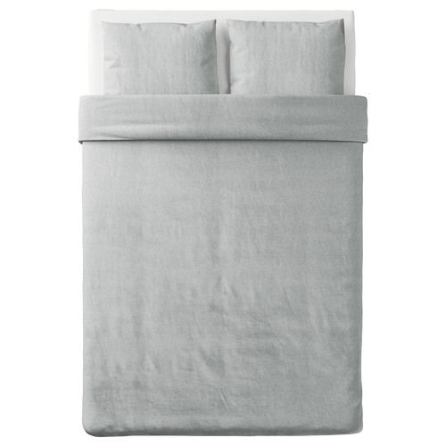 SPJUTVIAL Quilt cover and 2 pillowcases, light grey/mélange, 200x200/50x60 cm