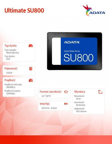 Adata SSD Ultimate SU800 512GB S3 560/520 MB/s TLC 3D