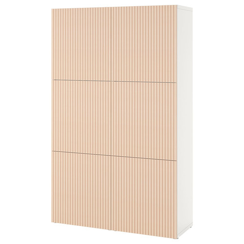 BESTÅ Storage combination with doors, white/Björköviken birch veneer, 120x42x193 cm