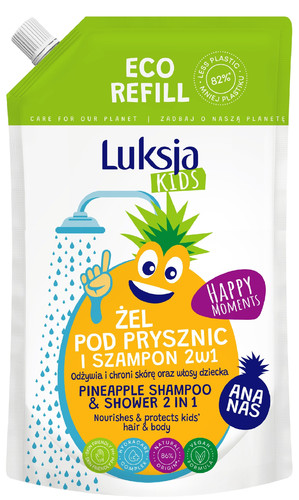 Luksja Kids Shower Gel & Shampoo 2in1 Pineapple 86% Natural Vegan - Refill 750ml