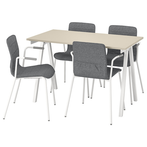 TROTTEN / LÄKTARE Conference table and chairs, beige white/medium grey, 120x70 cm