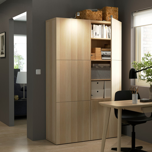 BESTÅ Storage combination with doors, Lappviken white stained oak effect, 120x40x192 cm