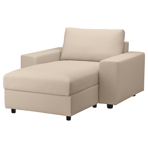 VIMLE Cover for chaise longue, with wide armrests/Hallarp beige