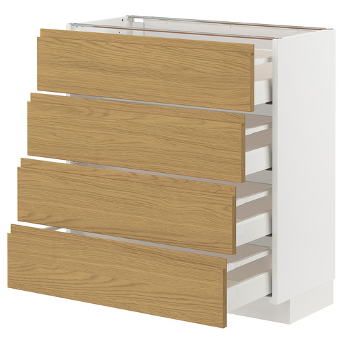 METOD / MAXIMERA Base cab 4 frnts/4 drawers, white/Voxtorp oak effect, 80x37 cm