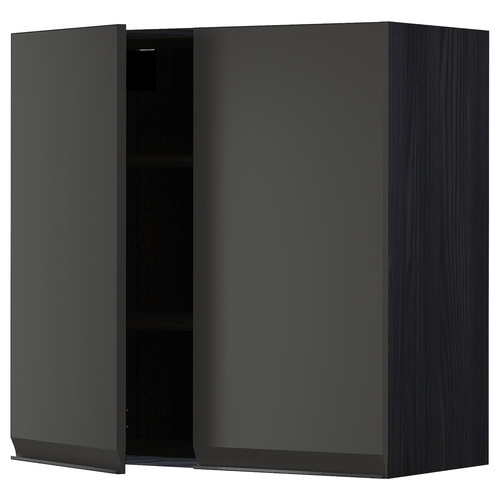 METOD Wall cabinet with shelves/2 doors, black/Upplöv matt anthracite, 80x80 cm