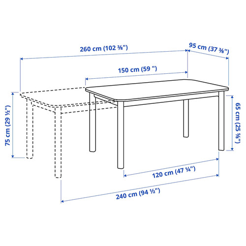 STRANDTORP / BERGMUND Table and 8 chairs, brown/Gunnared medium grey, 150/205/260 cm