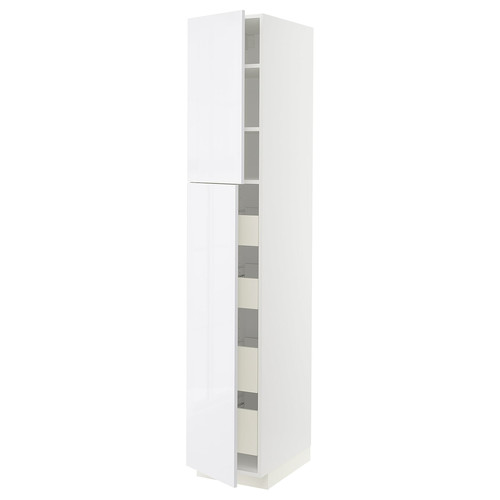 METOD / MAXIMERA Hi cab w 2 doors/4 drawers, white/Ringhult white, 40x60x220 cm