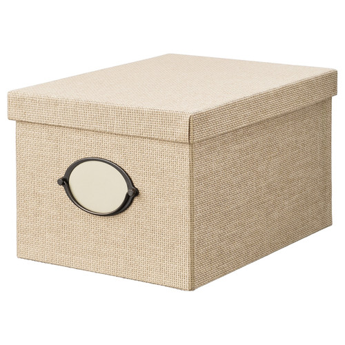 KVARNVIK Storage box with lid, beige, 25x35x20 cm