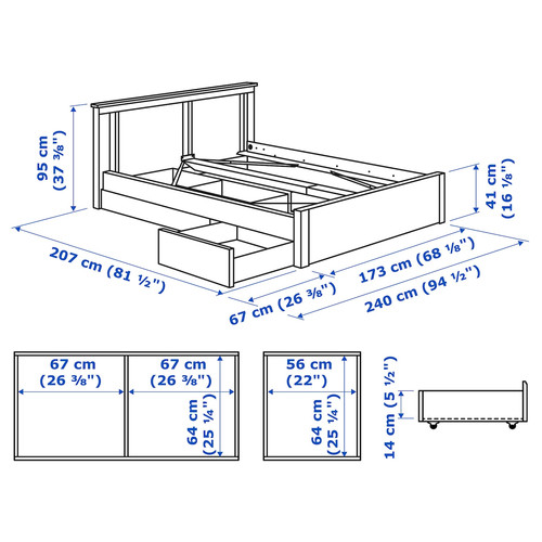 SONGESAND Bed frame with 2 storage boxes, white, Luröy, 160x200 cm