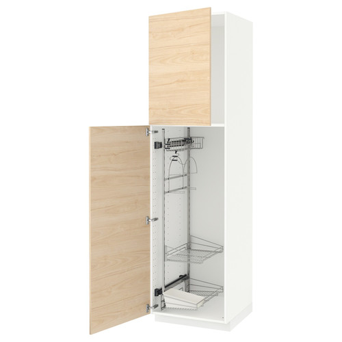 METOD High cabinet with cleaning interior, white/Askersund light ash effect, 60x60x220 cm