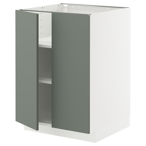 METOD Base cabinet with shelves/2 doors, white/Nickebo matt grey-green, 60x60 cm