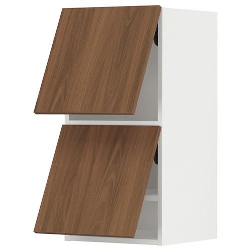 METOD Wall cab horizo 2 doors w push-open, white/Tistorp brown walnut effect, 40x80 cm