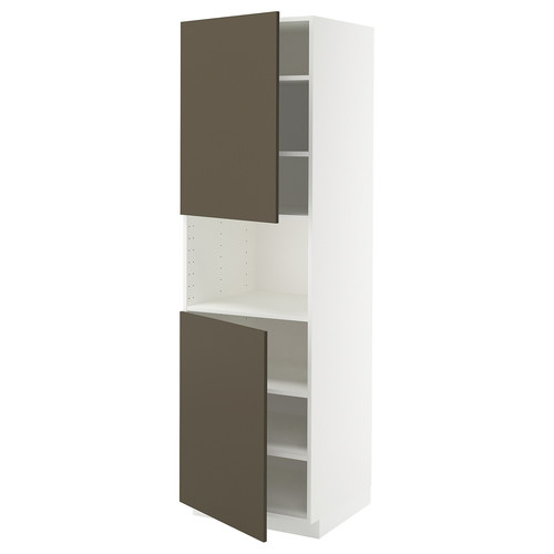 METOD High cab f micro w 2 doors/shelves, white/Havstorp brown-beige, 60x60x200 cm