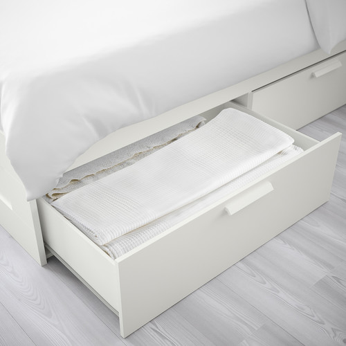 BRIMNES Bed frame with storage, white, Lönset, 140x200 cm