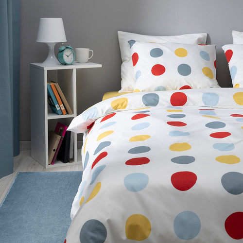 BRUKSVARA Duvet cover and 2 pillowcases, multicolour/dot pattern, 200x200/50x60 cm