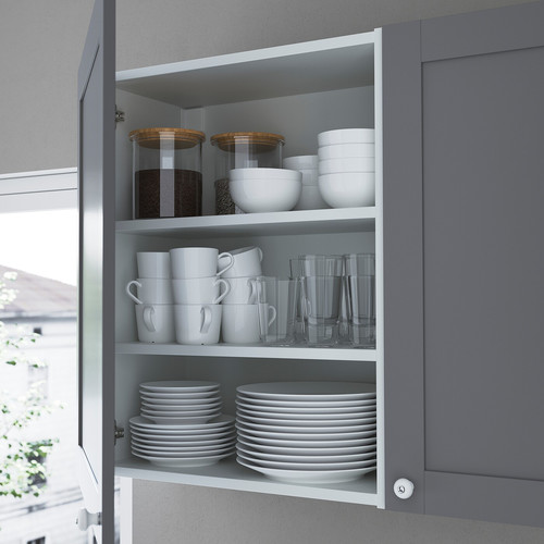 ENHET Kitchen, white, grey frame, 203x63.5x222 cm