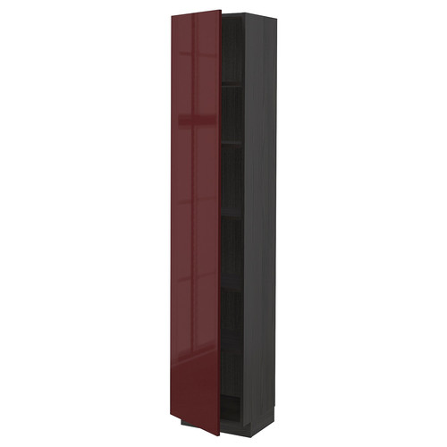 METOD High cabinet with shelves, black Kallarp/high-gloss dark red-brown, 40x37x200 cm