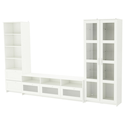 BRIMNES TV storage combination/glass doors, white, 320x41x190 cm