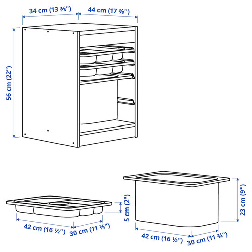 TROFAST Storage combination with box/trays, grey white/grey, 34x44x56 cm