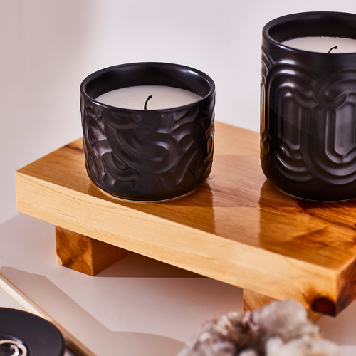 SÖTRÖNN Scented candle in ceramic jar, matcha tea & ginger/black, 25 hr