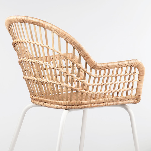 NILSOVE Chair with armrests, rattan, white