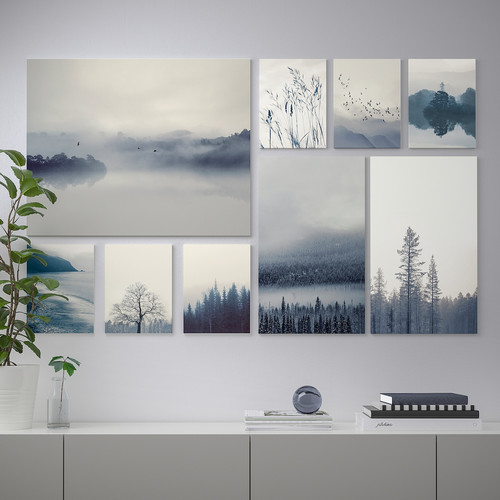 GRÖNBY Picture, set of 9, blue landscape, 179x112 cm